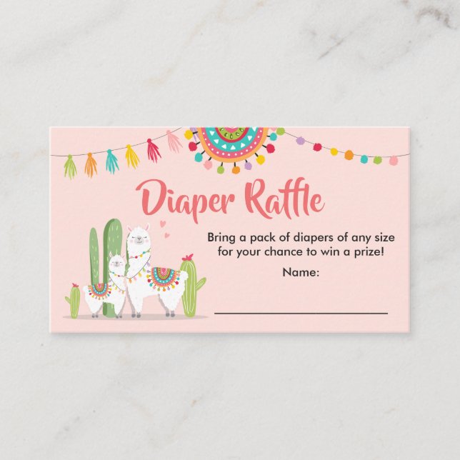 Llama Diaper Carte Raffin Fiesta Cactus Baby showe (Devant)