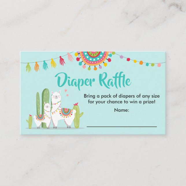 Llama Diaper Raffle Card Fiesta Cactus Baby shower (Front)