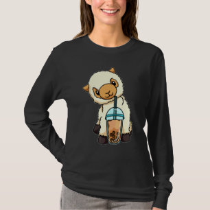 Llama Drinking Bubble Tea Cute Animals With Boba T T-Shirt