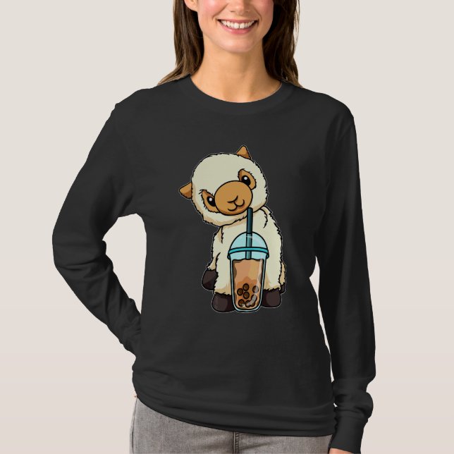 Llama Drinking Bubble Tea Cute Animals With Boba T T-Shirt (Front)