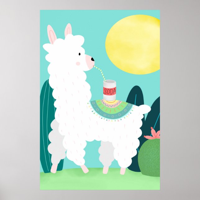 Llama Drinking Soda Wall Art Poster (Front)