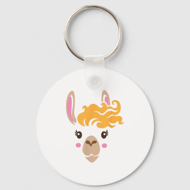 Llama Face Eyelashes Halloween Costume Hairstyle  Keychain (Front)