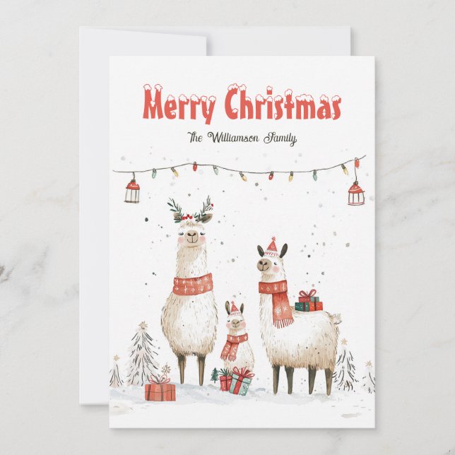 Llama Famille 3 Noël Carte de vacances (Devant)