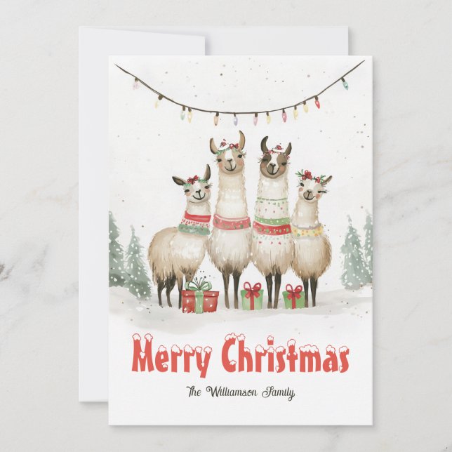 Llama Famille 4 Noël Carte de vacances (Devant)