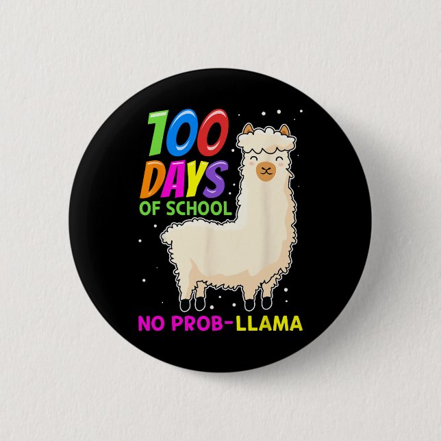 Llama Farm Animals - 100 Days Of School No Prob-ll 2 Inch Round Button (Front)