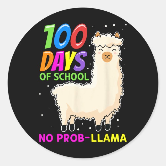 Llama Farm Animals - 100 Days Of School No Prob-ll Classic Round Sticker (Front)