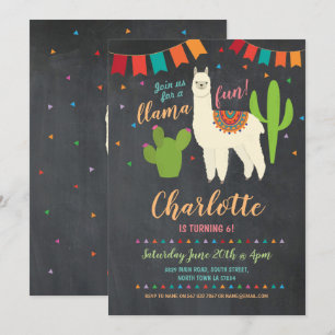 Llama fête d'anniversaire Cactus Fun Invitation fi