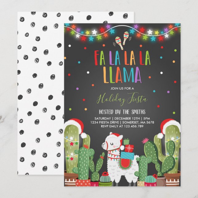 Llama Fête Invitation Llama Fête de Noël (Devant / Derrière)