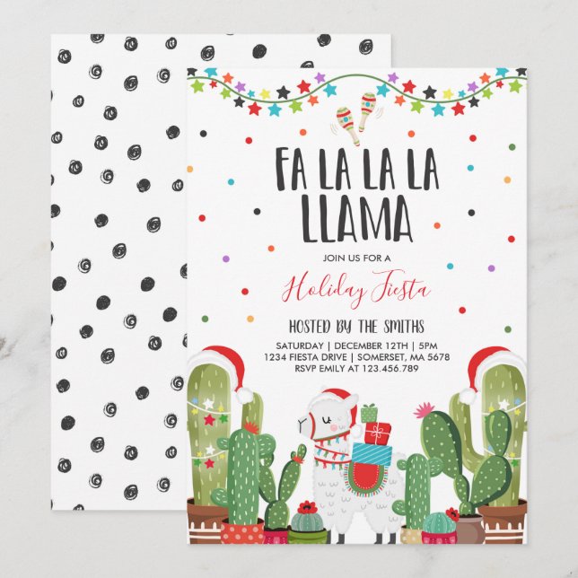 Llama Fête Invitation Llama Fête de Noël (Devant / Derrière)