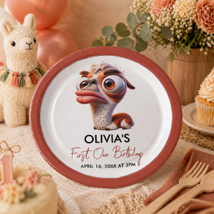 Llama Fiesta Funny Caricature 1st Birthday Paper Plate