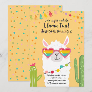 Llama Fiesta Heart Sunglasses Birthday Invitation