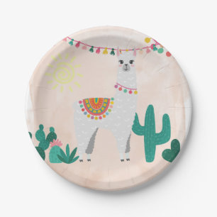 Llama fiesta pink party paper plate
