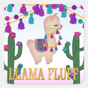 LLAMA FLUFF Square Treat Bag Toppers Square Sticker