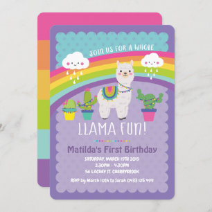 Llama Fun 1er anniversaire Invitations Alpaca