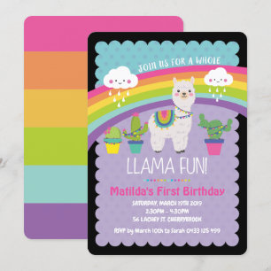 Llama Fun 1st Birthday Party Invitations