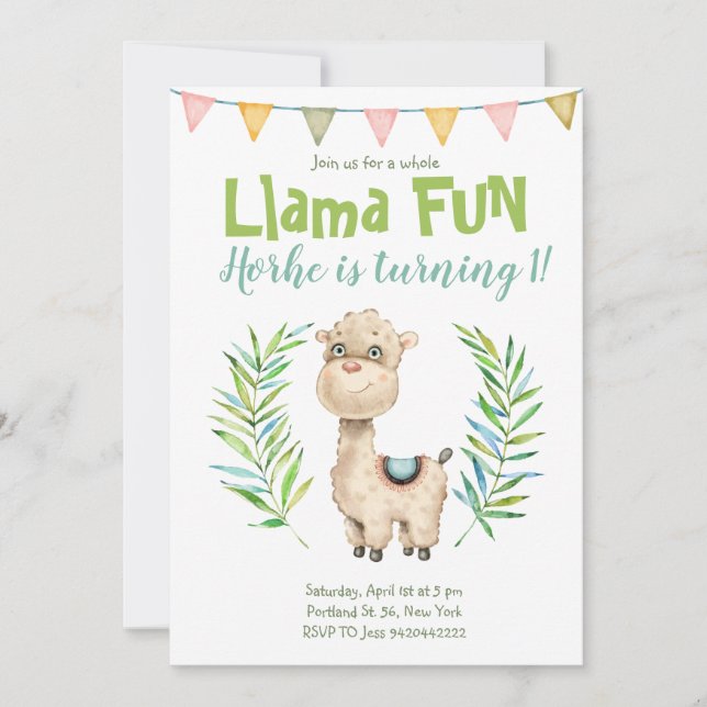 Llama Fun Alpaca Aquarelle Anniversaire Invitation (Devant)