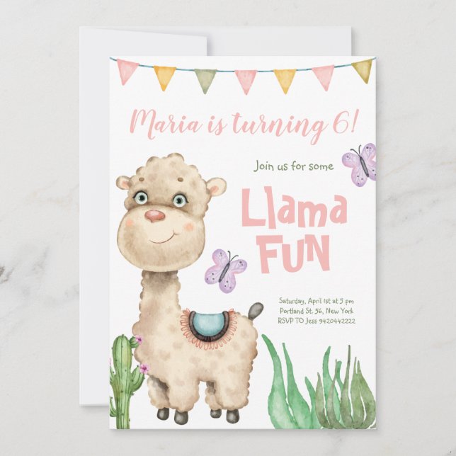 Llama Fun Aquarelle Anniversaire Invitation (Devant)