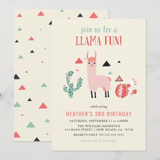 Llama Fun Birthday Party Invitation (Front/Back)