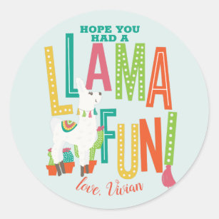 Llama Fun Birthday Party Thank You Favor Classic Round Sticker
