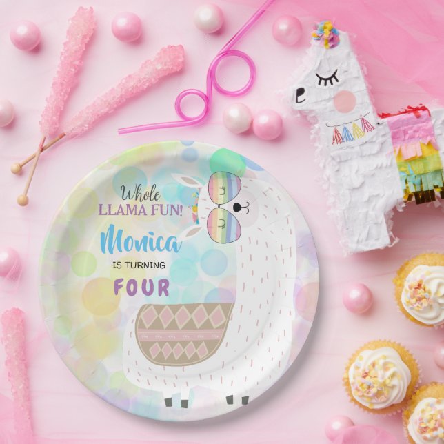 LLama fun, colorful kids birthday Paper Plate (Party)