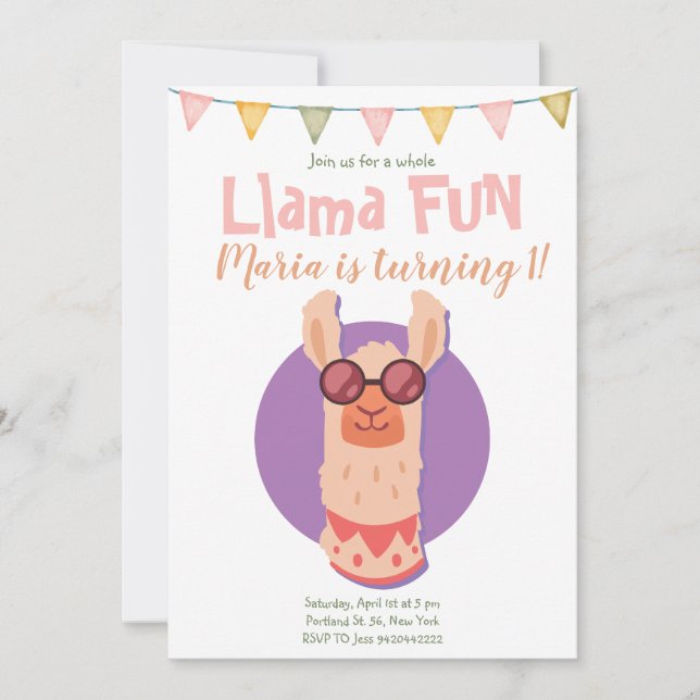 Llama Fun Cute Alpaca Anniversaire Invitation (Devant)