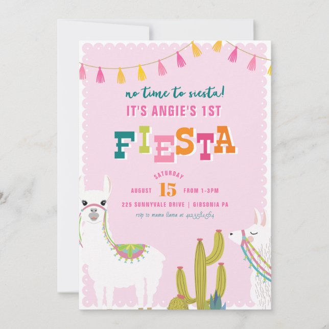 Llama Fun Fiesta Alpaca Birthday Invitation (Front)