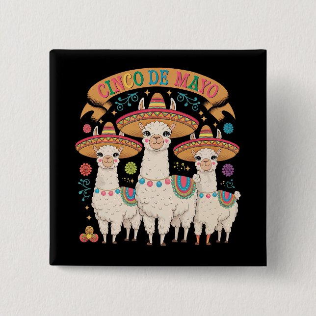 Llama Funny Cinco De Mayo Fiesta Party 2 Inch Square Button (Front)