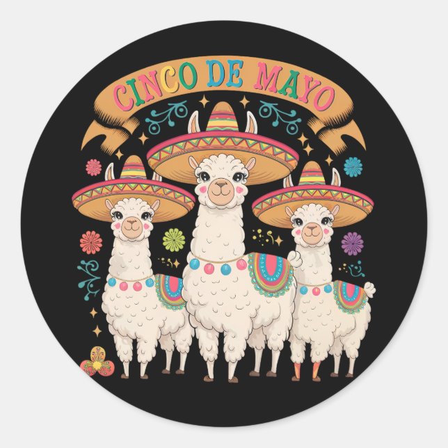 Llama Funny Cinco De Mayo Fiesta Party Classic Round Sticker (Front)