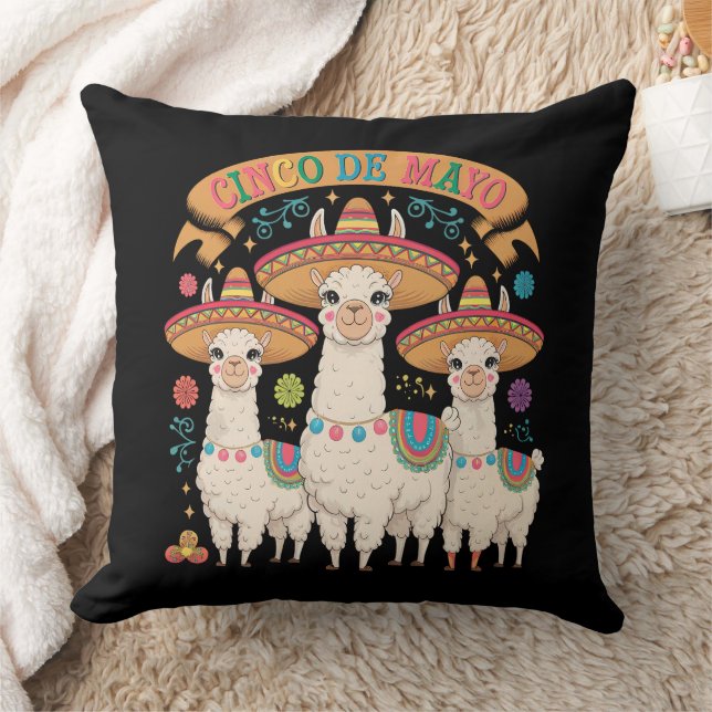 Llama Funny Cinco De Mayo Fiesta Party Throw Pillow (Blanket)