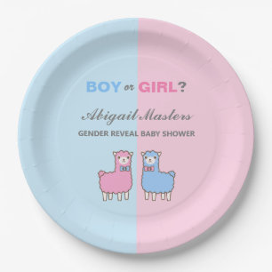 Llama Gender Reveal Baby Shower Paper Plate