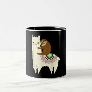 Llama Gift   Cute Llama & Sloth, Best Friends Two-Tone Coffee Mug