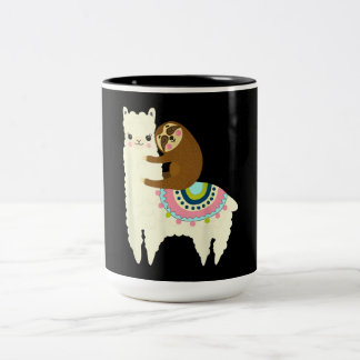 Llama Gift | Cute Llama & Sloth, Best Friends Two-Tone Coffee Mug