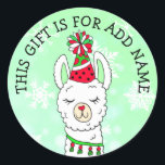 LLama Gift Tag,  This Gift is For Christmas Classic Round Sticker<br><div class="desc">Cute hand drawn cartoon llama gift tag. This gift is for,  fill in the name,  Christmas gift tag stickers.</div>