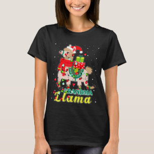 Llama Grandma Wear Santa Hat Xmas Pajama Outfit T-Shirt