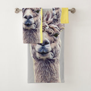 Llama gray yellow Cute Alpaca  Cute Art Bath wash Towel Set