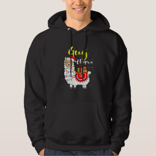 Llama Guy Lights Santa Hat Xmas Pajama Matching Fa Hoodie
