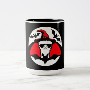 Llama Halloween Witch Hat Bats Cool Animal Party Two-Tone Coffee Mug