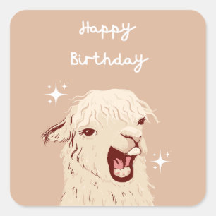 Llama Happy Birthday Square Sticker