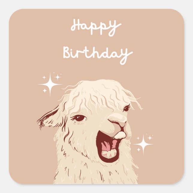 Llama Happy Birthday Square Sticker (Front)