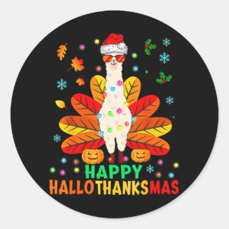 Llama Happy Hallothanksmas Turkey Pumpkin Classic Round Sticker