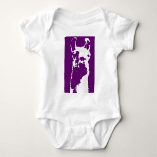 llama head in purple baby bodysuit