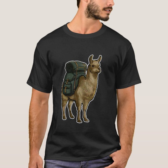 Llama Hiking Adventure Explorer Backpack T-Shirt (Front)