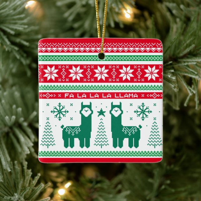 Llama Holiday Ugly Sweater Ceramic Ornament (Tree)