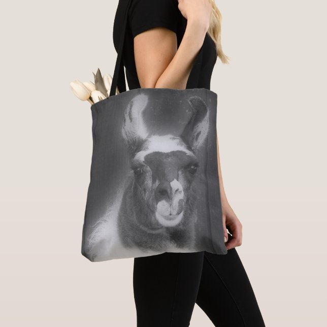 Llama In Black And White Animal  Tote Bag (Close Up)