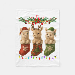 Llama In Christmas Socks Lights Llama Xmas Fleece Blanket