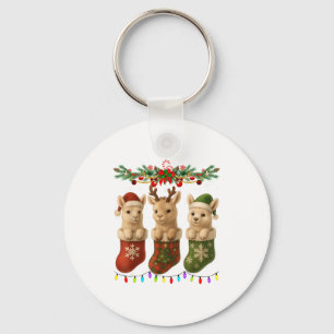 Llama In Christmas Socks Lights Llama Xmas Keychain
