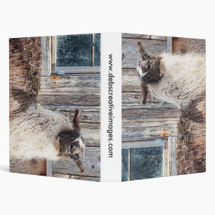 Llama in front of a barn binder