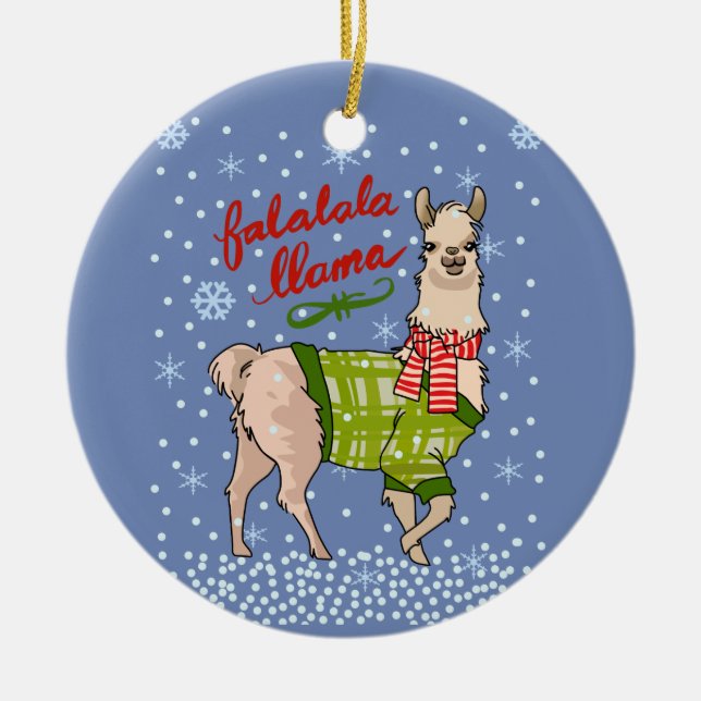 Llama in Snow Ceramic Ornament (Front)
