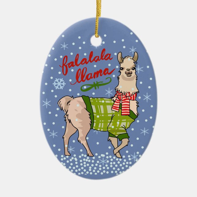 Llama in Snow Ceramic Ornament (Front)
