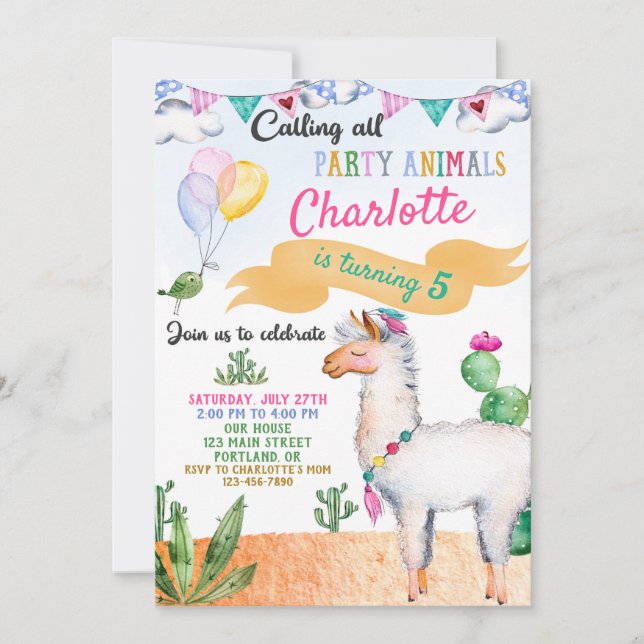 Llama invitation anniversaire Alpaca invitation (Devant)